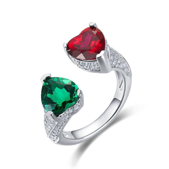 925 Silver Lab-Grown Ruby & Emerald Ring(A73-P2021323L)