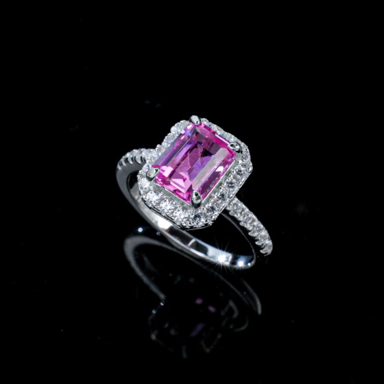 925 Silver Lab Grown Padparadscha Sapphire Ring(R0894HR)