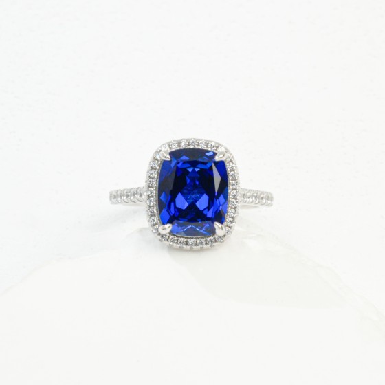 925 Silver Lab-Created Sapphire Ring(R0896B)