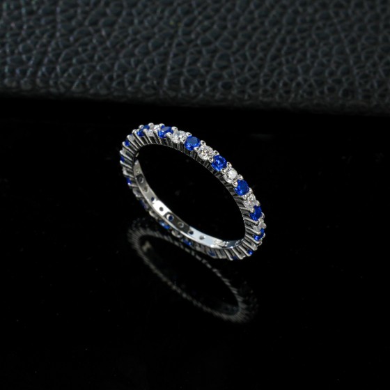 925 Silver Lab-Created Sapphire Ring(R0898DB)