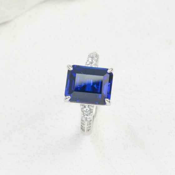 925 Silver Lab-Created Sapphire Ring(R0972DB)