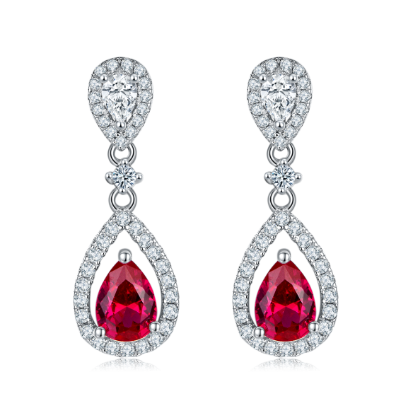 925 Silver Lab-Grown Ruby Earrings(E1634R)