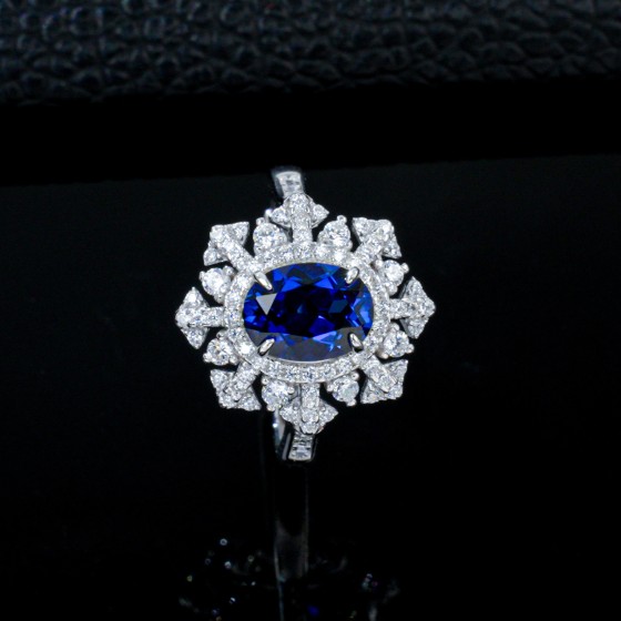 925 Silver Lab-Created Sapphire Ring(ZHF-R1428DB-1)