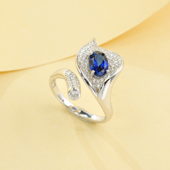 925 Silver Lab-Created Sapphire Ring(R1021B)