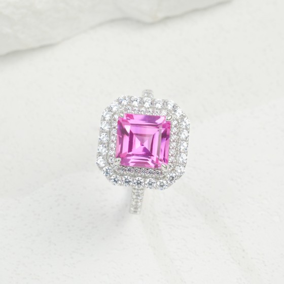 925 Silver Lab Grown Padparadscha Sapphire Ring(ZHF-R0028HR)