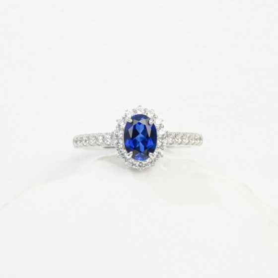 925 Silver Lab-Created Sapphire Ring(R0888DB)