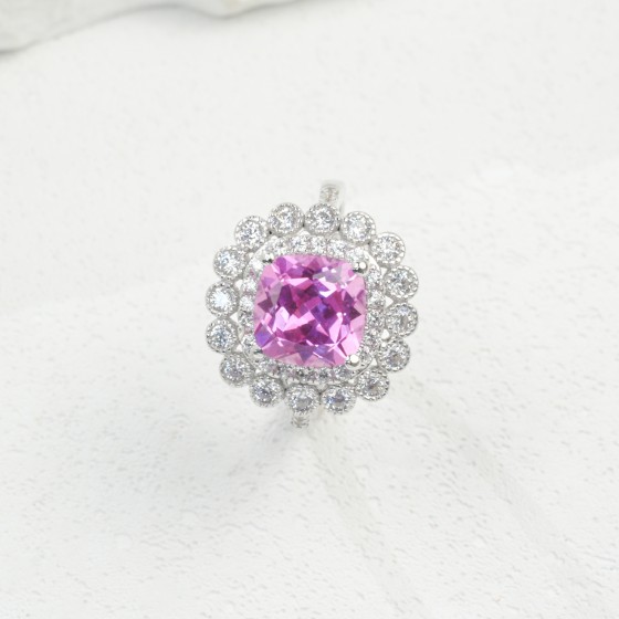 925 Silver Lab Grown Padparadscha Sapphire Ring(R191793HR)