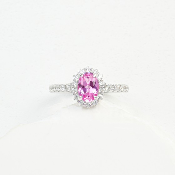 925 Silver Lab Grown Padparadscha Sapphire Ring(R0888HR)