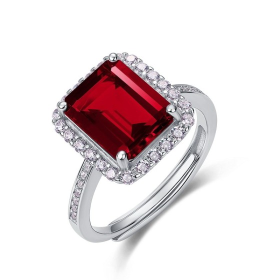 925 Silver Lab-Grown Ruby Ring（R1578R)