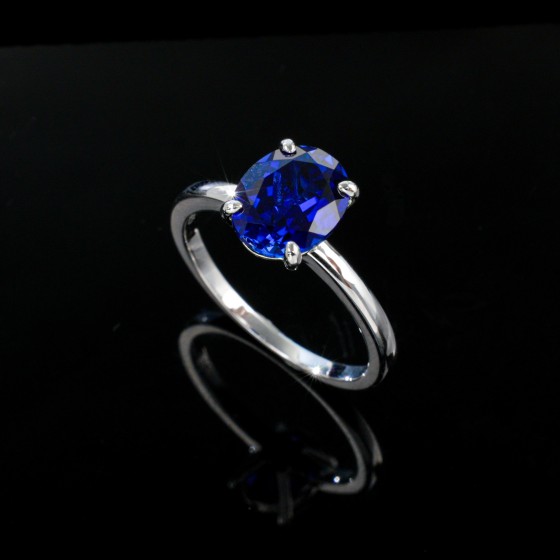925 Silver Lab-Created Sapphire Ring(R0711B)