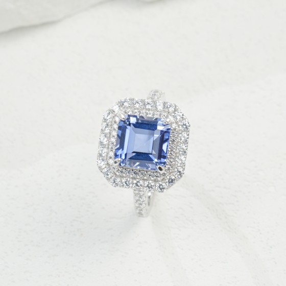925 Sterling Silver Lab Grown Cornflower Sapphire Ring(ZHF-R0028B-1)