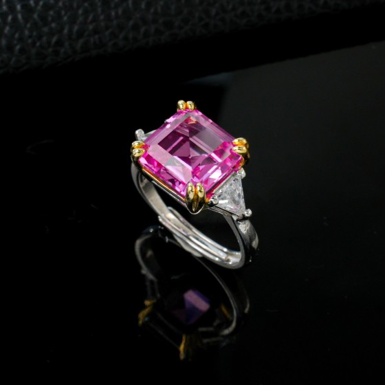 925 Silver Lab Grown Padparadscha Sapphire Ring(R20250910HR)