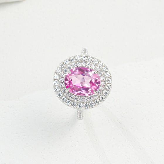 925 Silver Lab Grown Padparadscha Sapphire Ring(R0718HR)