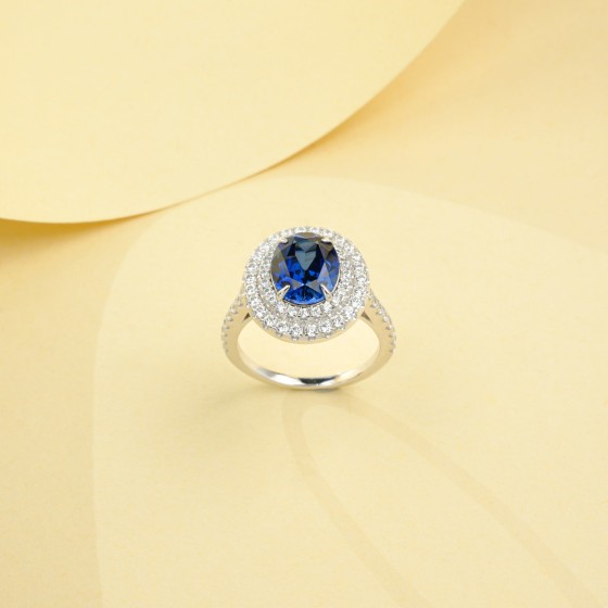 925 Silver Lab-Created Sapphire Ring(R0718B)