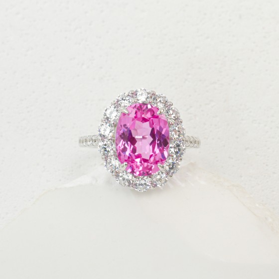 925 Silver Lab Grown Padparadscha Sapphire Ring(R0717HR)