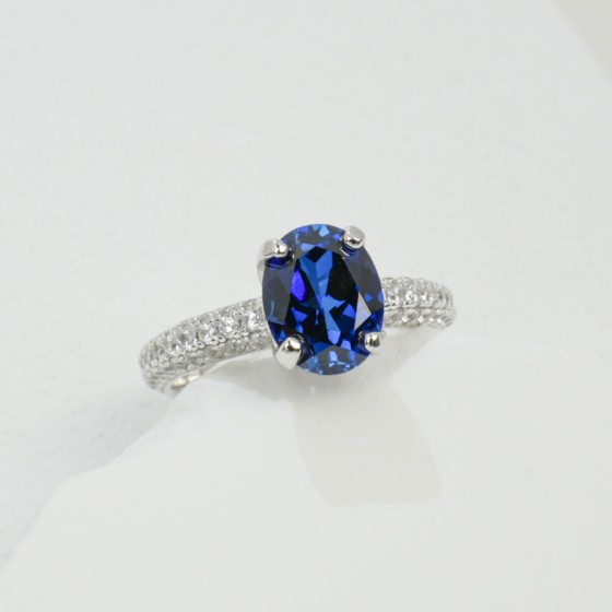 925 Silver Lab-Grown Sapphire Ring(YWR0665DB)