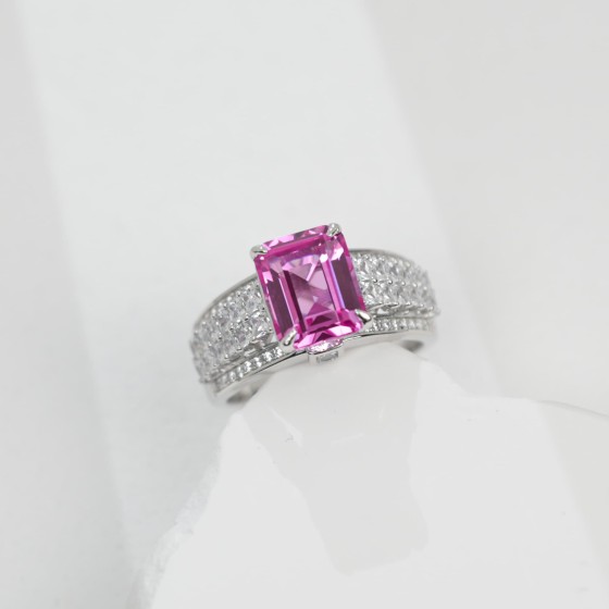 Lab Grown Padparadscha Sapphire 925 Silver Ring（ ZHF-R0593HR)12#14#16#17#