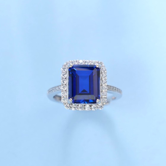 925 Silver Lab-Grown Sapphire Ring(R1578B)