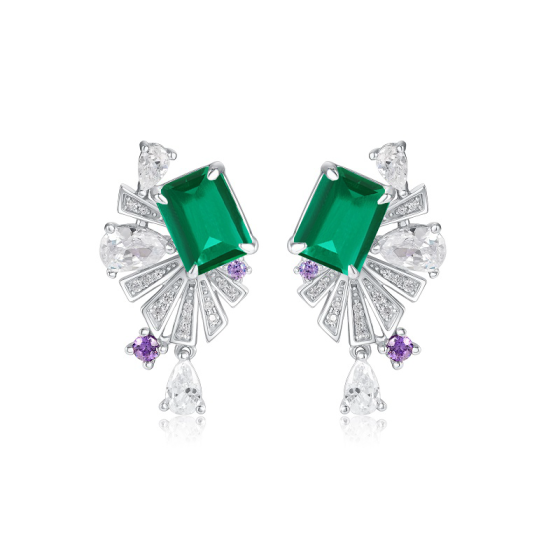 925 Silver Lab Emerald Earrings(E0692)