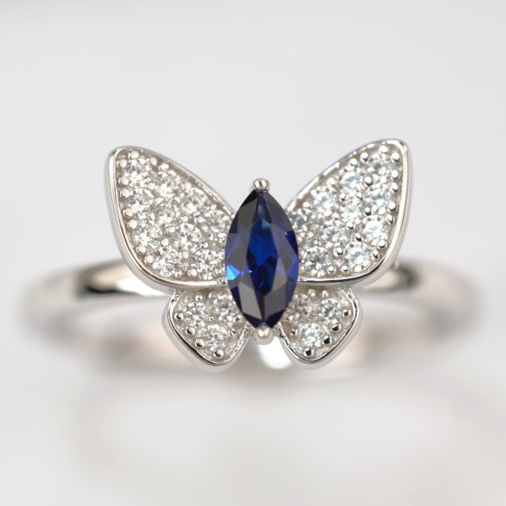 925 Silver Lab-Grown Sapphire Ring(ZHFR1070B)