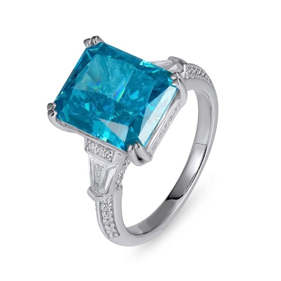 Blue Cubic Zirconia 925 Silver Ring(R5266B)12#14#16#