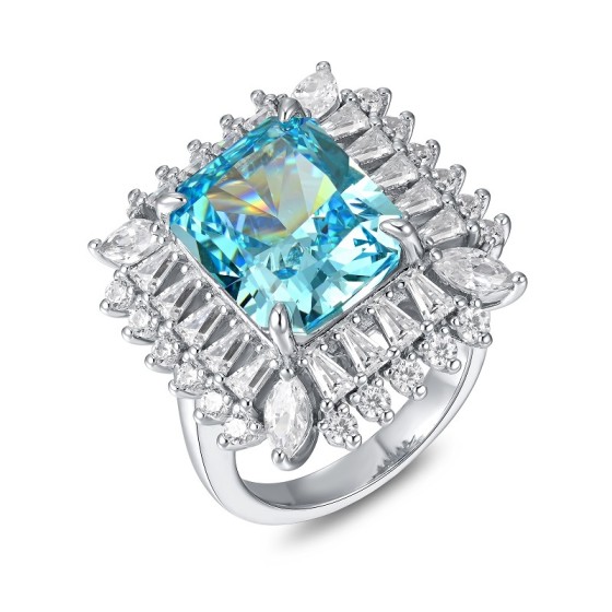 Blue Cubic Zirconia 925 Silver Ring（YWR0633B)11#13#15#