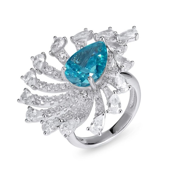 Blue Cubic Zirconia 925 Silver Ring(R02584B)