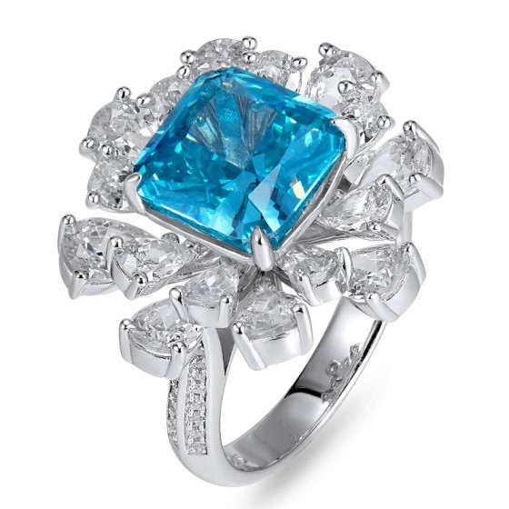 Blue Cubic Zirconia 925 Silver Ring(R0263B)14#16#