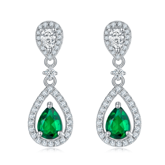 925 Silver Lab Emerald Earrings(ZHF-E1634-1)