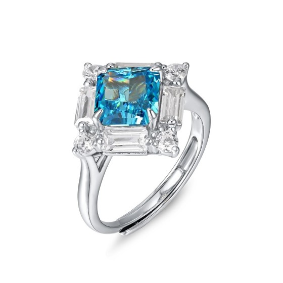 Blue Cubic Zirconia 925 Silver Ring(R0644B)