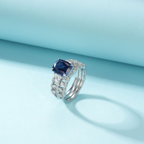 Stacked Lab Grown Sapphire 925 Silver Ring（ZHF-E515B)