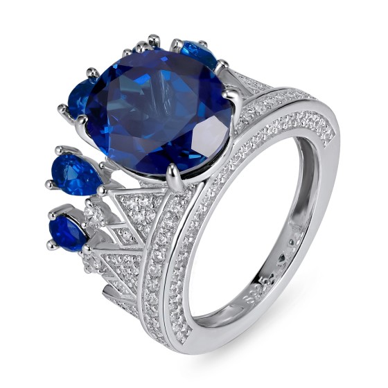 Crown Shape Lab Grown Sapphire 925 Silver Ring（CR02275B)13#15#17#