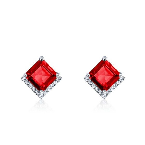 925 Silver Lab-Grown Ruby Earrings(A73-E2020866R)