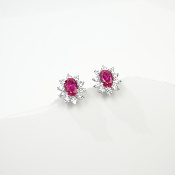 925 Silver Lab-Grown Ruby Earrings(A73-E2020114R)