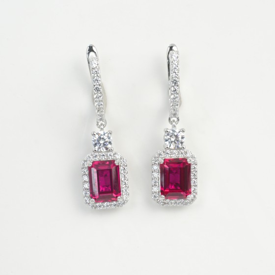 925 Silver Lab-Grown Ruby Earrings(E0722R)