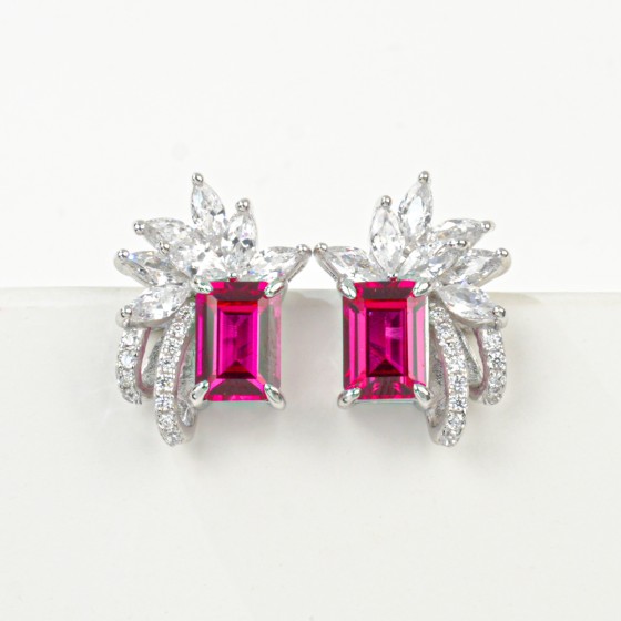 925 Silver Lab-Grown Ruby Earrings(E0384R)
