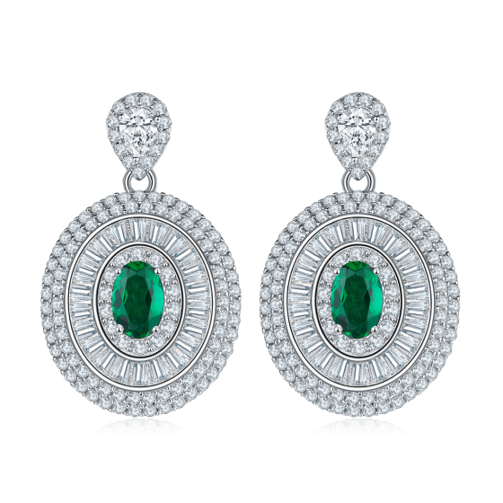 925 Silver Lab Emerald Earrings(ZHF-E1128)