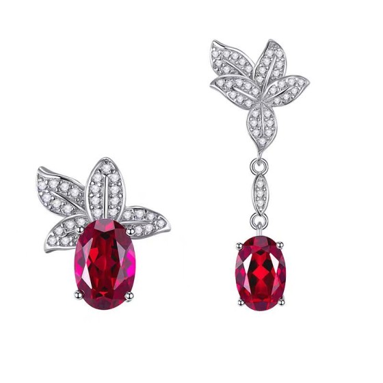 925 Silver Lab-Grown Ruby Earrings(E0004R)