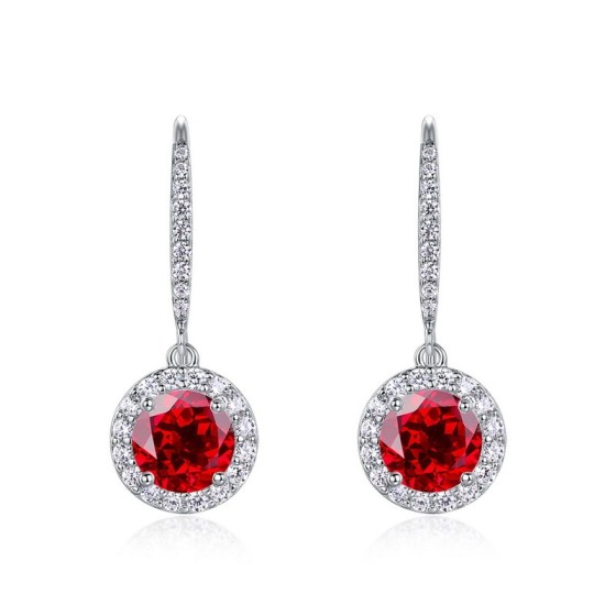 925 Silver Lab-Grown Ruby Earrings(ZHF-E1445GR)