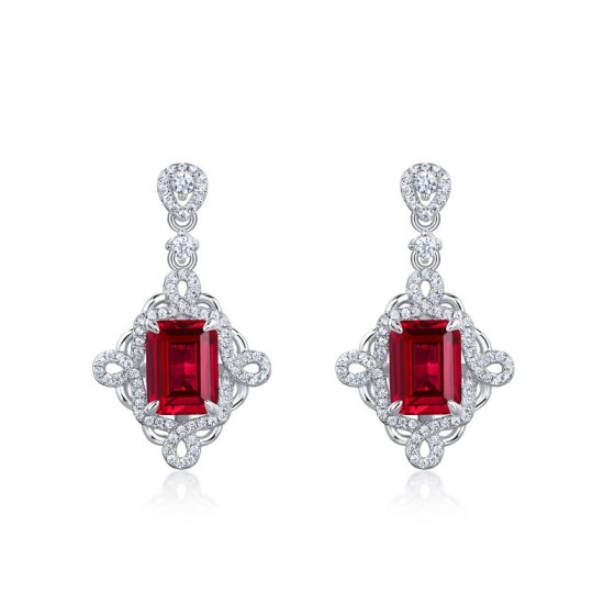 925 Silver Lab-Grown Ruby Earrings(ZHF-E1466R)