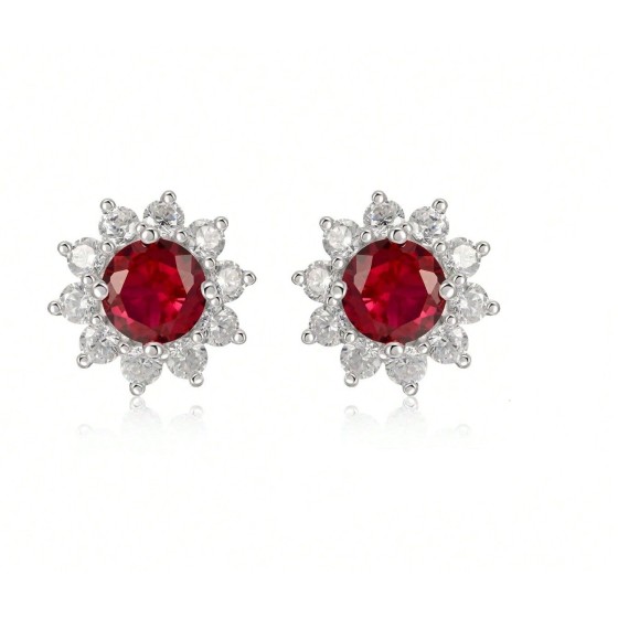 925 Silver Lab-Grown Ruby Earrings(ZHF-E001R)