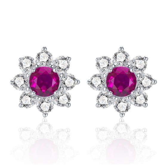 925 Silver Lab-Grown Ruby Earrings(ZHF-E1550R)