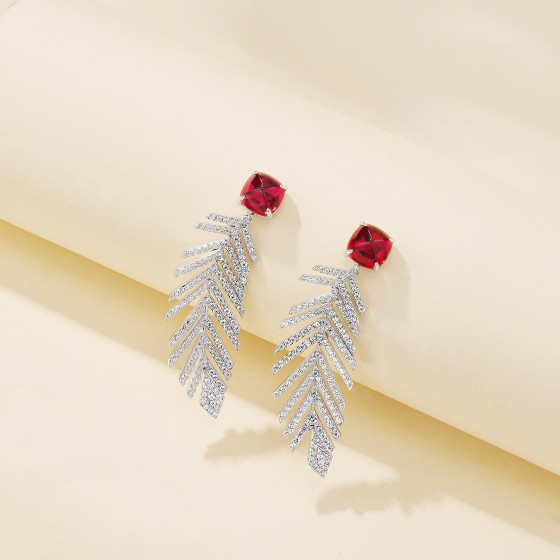 925 Silver Lab-Grown Ruby Earrings(ZHF-E1395R)