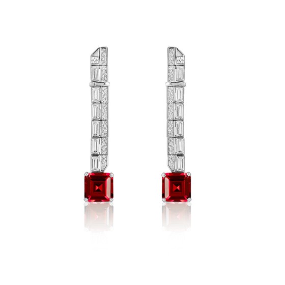 925 Silver Lab-Grown Ruby Earrings(ZHF-E0758)
