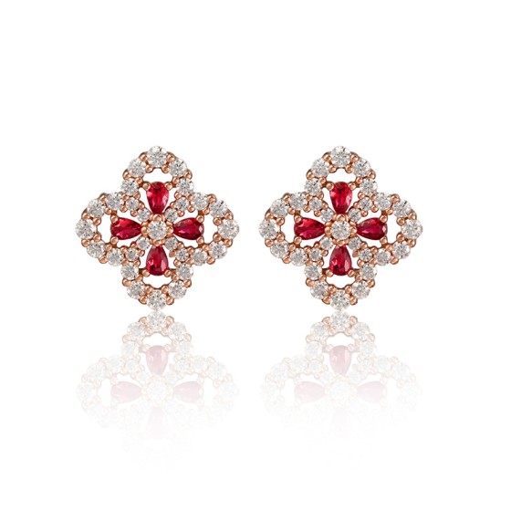 925 Silver Lab-Grown Ruby Earrings(E0963)