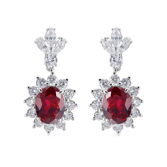 925 Silver Lab-Grown Ruby Earrings(P0052-1)