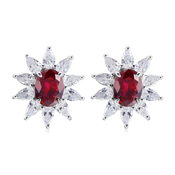 925 Silver Lab-Grown Ruby Earrings(E0074-1)