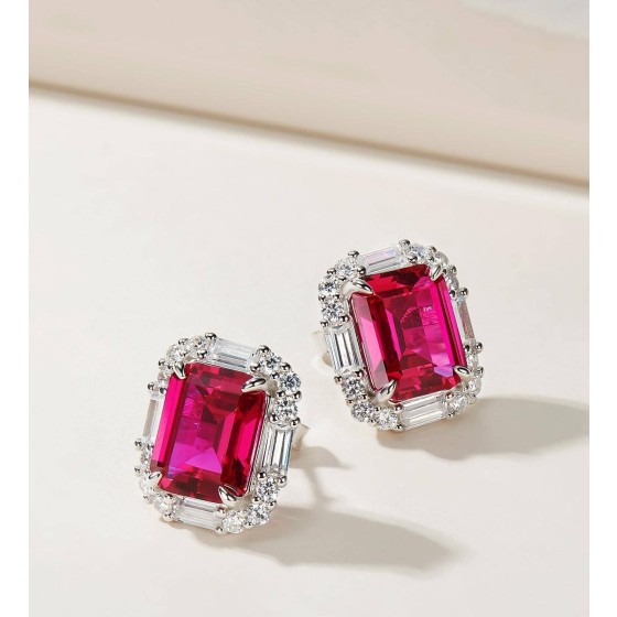 925 Silver Lab-Grown Ruby Earrings(ZHF-E1317)