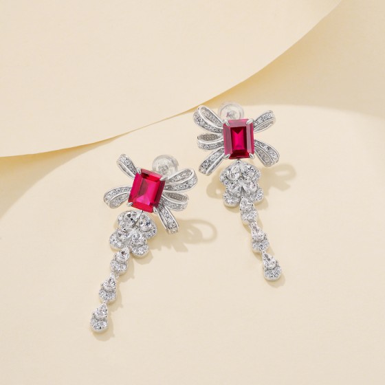 925 Silver Lab-Grown Ruby Earrings(ZHF-E1479R)
