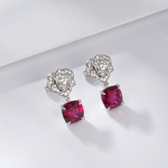 925 Silver Lab-Grown Ruby Earrings(ZHF-E085)